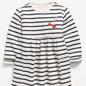Old Navy Black and White Striped Fit & Flare Fleece Sweatshirt Dress
